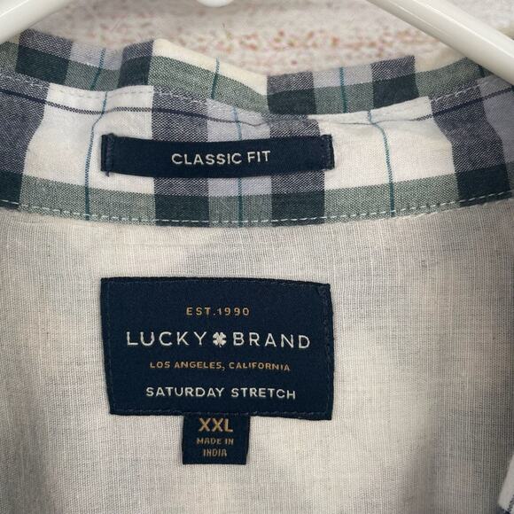 Lucky Brand Saturday Stretch Pearl Snap Plaid Shirt Men's Size XXL Blue/Green - Picture 6 of 11